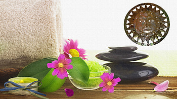 Spa For a Day, leaves, crystals, firefox persona, candles, spa, flowers, loofah, sun HD wallpaper
