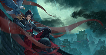 Fantasy girl, night, rain, bird, girl, dark, ltart, roof, fantasy, lt, l t HD wallpaper