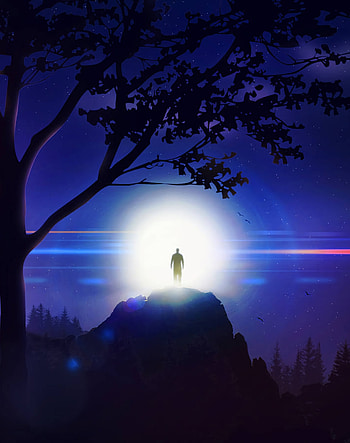 Silhouette, tree, hill, artwork HD phone wallpaper