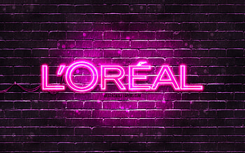 Loreal purple logo, , purple brickwall, Loreal logo, brands, Loreal neon logo, Loreal HD wallpaper