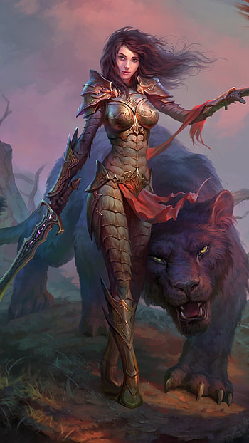 sword, armor, tiger, woman warrior, video game HD phone wallpaper