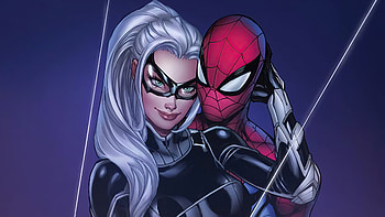 Black Cat And Spider Man, spiderman, superheroes, artwork HD wallpaper