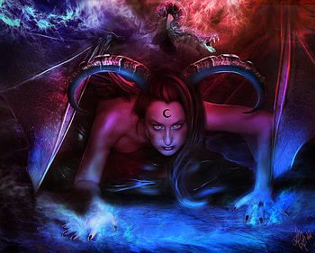 Night Crawler, wings, horns, fantasy, claws, serpent, succubus, female HD wallpaper