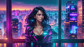 Cyberpunk Girl Gazing Into The Neon Abyss Of Tomorrow, cyberpunk, scifi, neon, ai-girls, ai, artist, artwork, digital-art HD wallpaper