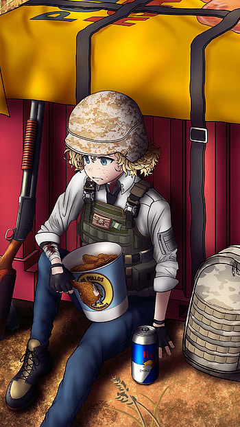 A guy with drop n juice can, pubg, drop, juice can HD phone wallpaper