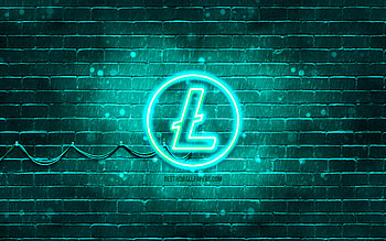 Litecoin turquoise logo, , turquoise brickwall, Litecoin logo, cryptocurrency, Litecoin neon logo, Litecoin HD wallpaper