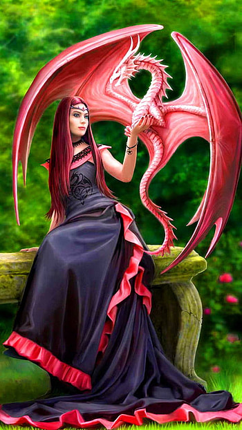 Girl with Dragon, bench, gothic, fantasy, dragon HD phone wallpaper