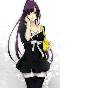 Oh Hello, purple hair, cute, long hair, beauty, nice, babe, female, sexy, hot, girl, beautiful, woman, anime, pretty, face, legs, bakemonogatari HD wallpaper