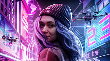 Cyber Girl Hat Winter , cyberpunk, artist, artwork, digital-art HD wallpaper