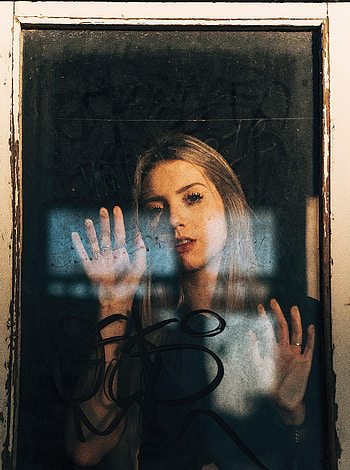 Woman behind glass, blonde, pretty HD phone wallpaper
