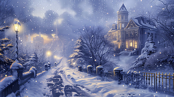 Enchanting Snowy Evening Road, Snowing, snowy road, winter, snowy landscape HD wallpaper