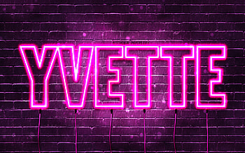 Happy Birtay Yvette, , pink neon lights, Yvette name, creative, Yvette Happy Birtay, Yvette Birtay, popular french female names, with Yvette name, Yvette HD wallpaper