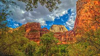 Zion National Park, Utah, clouds, trees, sky, rocks, usa HD wallpaper