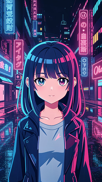 Neon Night Anime | Cyber Alley | Neon Drift Lock Screen | Tokyo Neon Muse, Anime Girl, Cyberpunk, Neon City, Portrait HD phone wallpaper