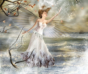 Magic mermaid, ship, magic, mermaid, girl, beautiful, faery, fairy, nature, ocean HD wallpaper