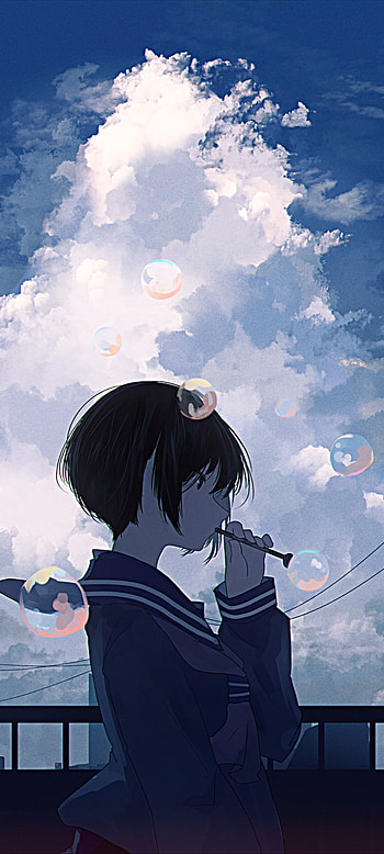 city, black hair, short hair, Anime, girl, anime girl, anime city HD phone wallpaper