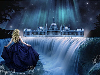 Aurora, lady, waterfall, girl, water, woman, stream HD wallpaper