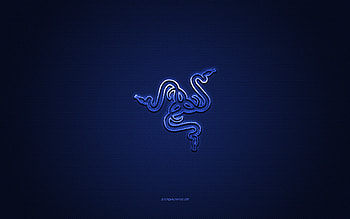 Razer logo, metal emblem, blue carbon texture, Razer, brands, blue background, Razer emblem HD wallpaper