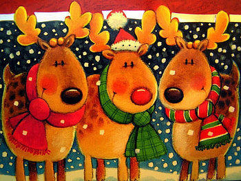 Merry Christmas From Dancer, Rudolph & Prancer, holidays, dancer, reindeers, snow, christmas, paintings, rudolph, prancer HD wallpaper