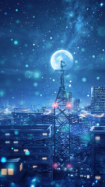 Cartoon Skyline, Anime night city, , Night scenery HD phone wallpaper