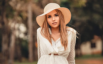 Girl with Hat, girl, blond, pretty, hat HD wallpaper