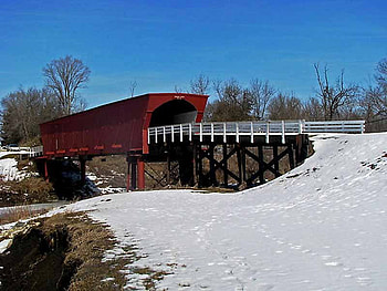 Roseman Bridge, bridge, sky, snow, red HD wallpaper