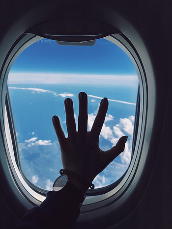 Clouds, Hand, Miscellanea, Miscellaneous, Window, Porthole, Plane, Airplane HD phone wallpaper