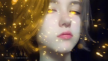Angel, golden, fantasy, art, face, viylne, girl, fire HD wallpaper