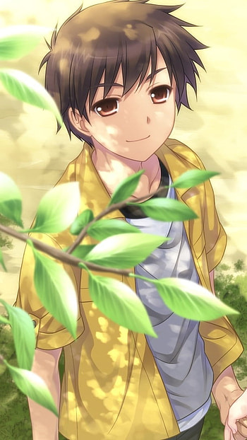 Anime Cute Boy, Cute Smile, Nature Background HD phone wallpaper