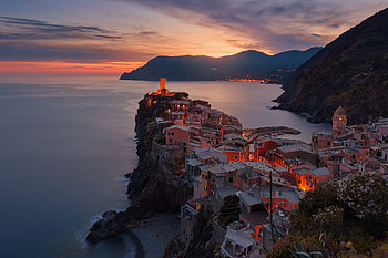 Italy, Cities, Sunset, Mountains, Sea, Buildings, Vernazza HD wallpaper