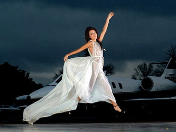 LET'S FLY, white, airplane, fly, dress, female HD wallpaper