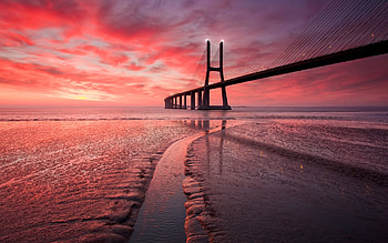 Vasco Da Gama Bridge, world, beautiful-places, bridge, nature, sunset HD wallpaper