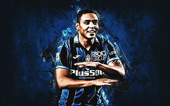 Luis Muriel, Atalanta, Colombian soccer player, Serie A, blue stone background, football, Muriel Atalanta HD wallpaper
