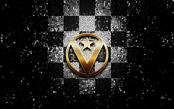 Virtus Bologna, glitter logo, LBA, white black checkered background, basketball, italian basketball club, Virtus Bologna logo, mosaic art, Lega Basket Serie A HD wallpaper