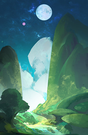 Nature, Rivers, Art, Mountains, Moon HD phone wallpaper