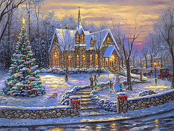 Snow, Christmas, Painting, Winter, Artistic, Christmas Tree, Church HD wallpaper