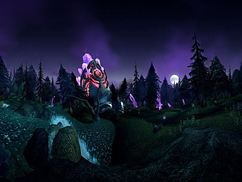 nightfall, space, ship, forrest HD wallpaper