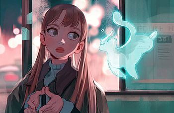 My Ghost Cat , artist, artwork, digital-art, artstation HD wallpaper