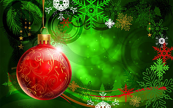 Red Christmas Ball on Green Background - 16426 HD wallpaper