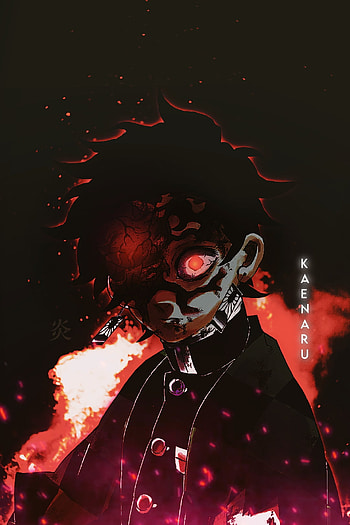 Tanjiro demon, art, liquid, fire HD phone wallpaper