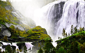 MAJESTIC FALLS, waterfalls, plants, green, mountain HD wallpaper
