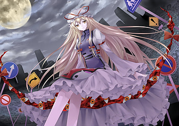 Yakumo Yukari, signs, anime, girl, long hair HD wallpaper