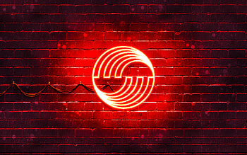 Airbus red logo, , red brickwall, Airbus logo, brands, Airbus neon logo, Airbus HD wallpaper