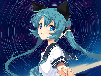 Catgirl Miku, cat ears, awesome, uniform, nice, swirl, hatsune, aqua eyes, holding hands, white, hatsune miku, twintail, girl, cat, singer, aqua, neko, anime, pretty, ears, virtual, animal, black, song, cute, vocaloid, beauty, miku, music, vocaloids, program, beautiful, diva, tie, aqua hair, love, cool, idol HD wallpaper
