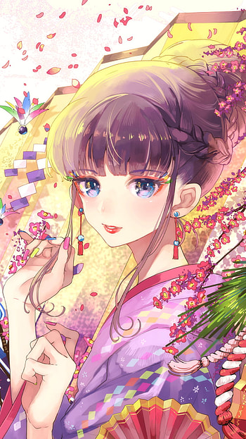 Festival Kimono: Blue-Eyed Anime Girl, festival, blue eyes, kimono, Anime, girl, anime girl HD phone wallpaper