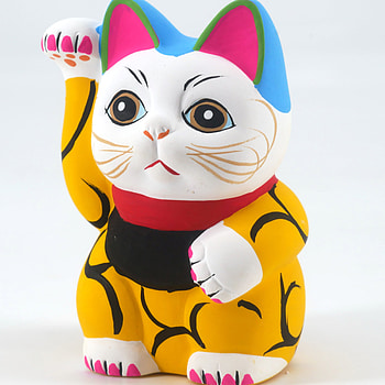 Japanese Lucky Cat, Maneki neko, Yellow and arabesques, Lucky cat HD phone wallpaper