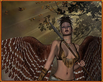 Angel, sword, abstract, fantasy, trees HD wallpaper