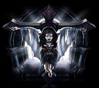 Nailed To A Cross, vampire, fantasy, cross, female HD wallpaper