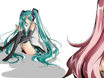 See ya Later, awesome, nice, hatsune, aqua eyes, white, hatsune miku, twintail, girl, headset, singer, aqua, pink hair, anime, pretty, drawing, megurine, virtual, blue, luka, black, song, heads, cute, vocaloid, beauty, miku, music, vocaloids, thighhighs, megurine luka, program, skirt, beautiful, diva, tie, pink, cool, idol, bye, micro HD wallpaper