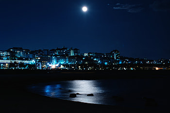 Cities, Sea, Night, Building, Shore, Bank, Night City HD wallpaper